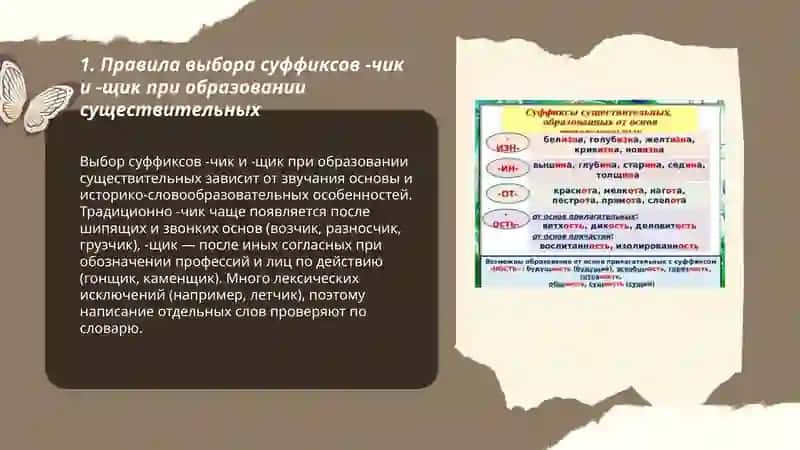 Правописание словообразовательных суффиксов имен существительных -чик,-щик,-отн-я,-овн-я,-от-а,-ость,-ет-а,-есть,-еств-о,-ин-а,-изн-а,-(ин)ство 3