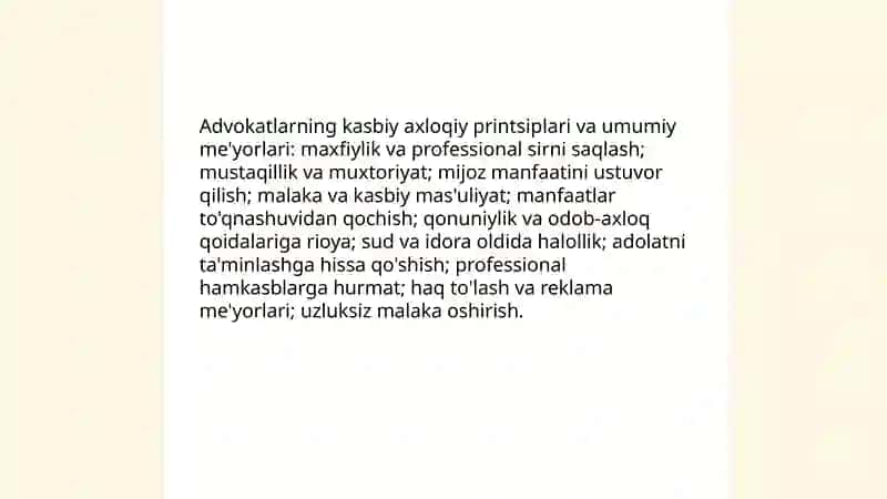 Advokatlar rioya etadigan axloqiy qoidalar 3