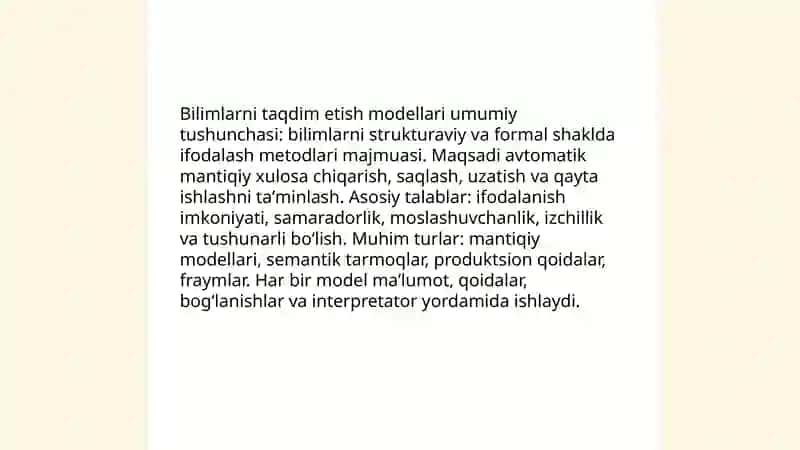 Bilimlarni taqdim etish modellari 3