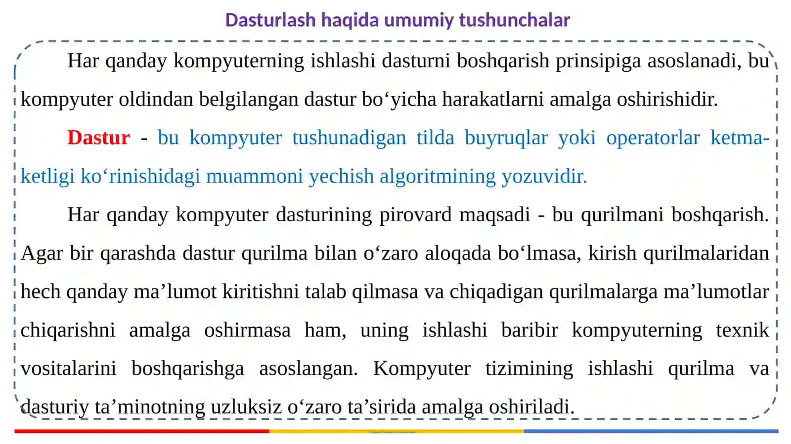 Dasturlashga kirish, dasturlashning asosiy tushunchalari 3