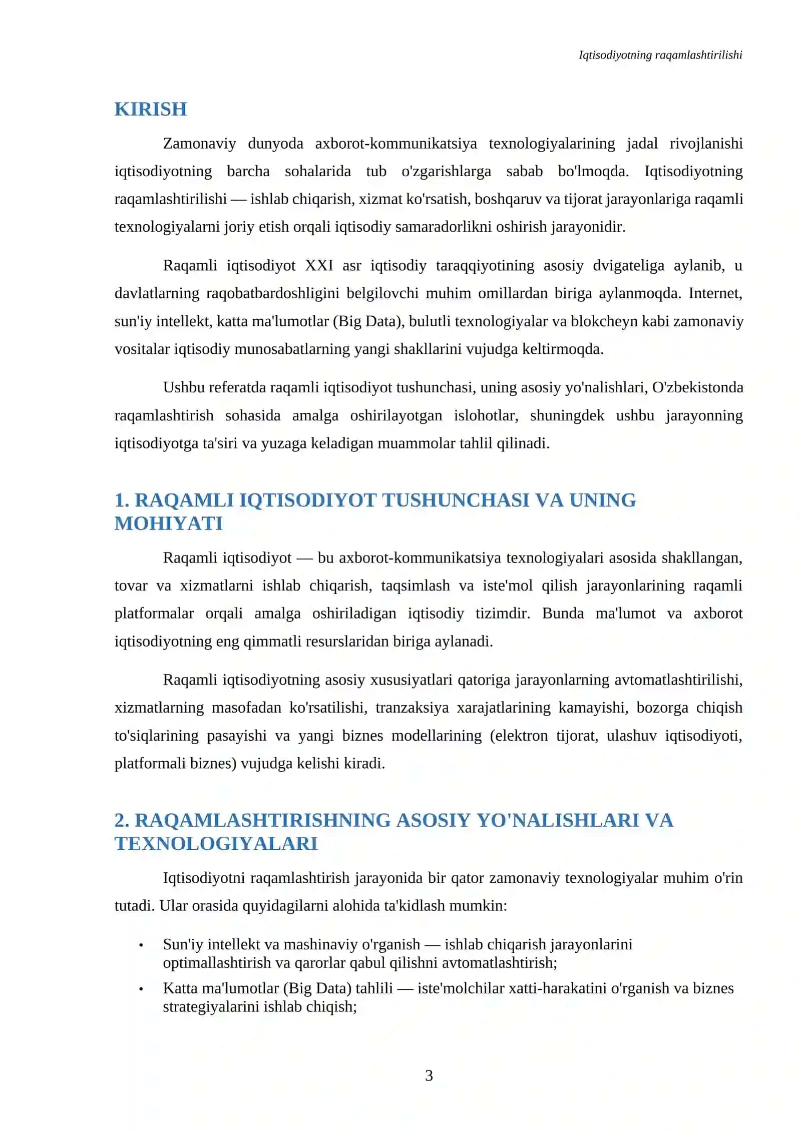 Referat iqtisodiyotni raqamlashtirish 3