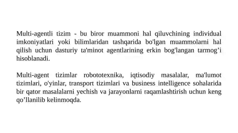 Multiagent o‘yinlar va strategiya. Multiagent tizimlar uchun o‘yin nazariyasi. Nash muvozanati va Pareto optimalligi 3