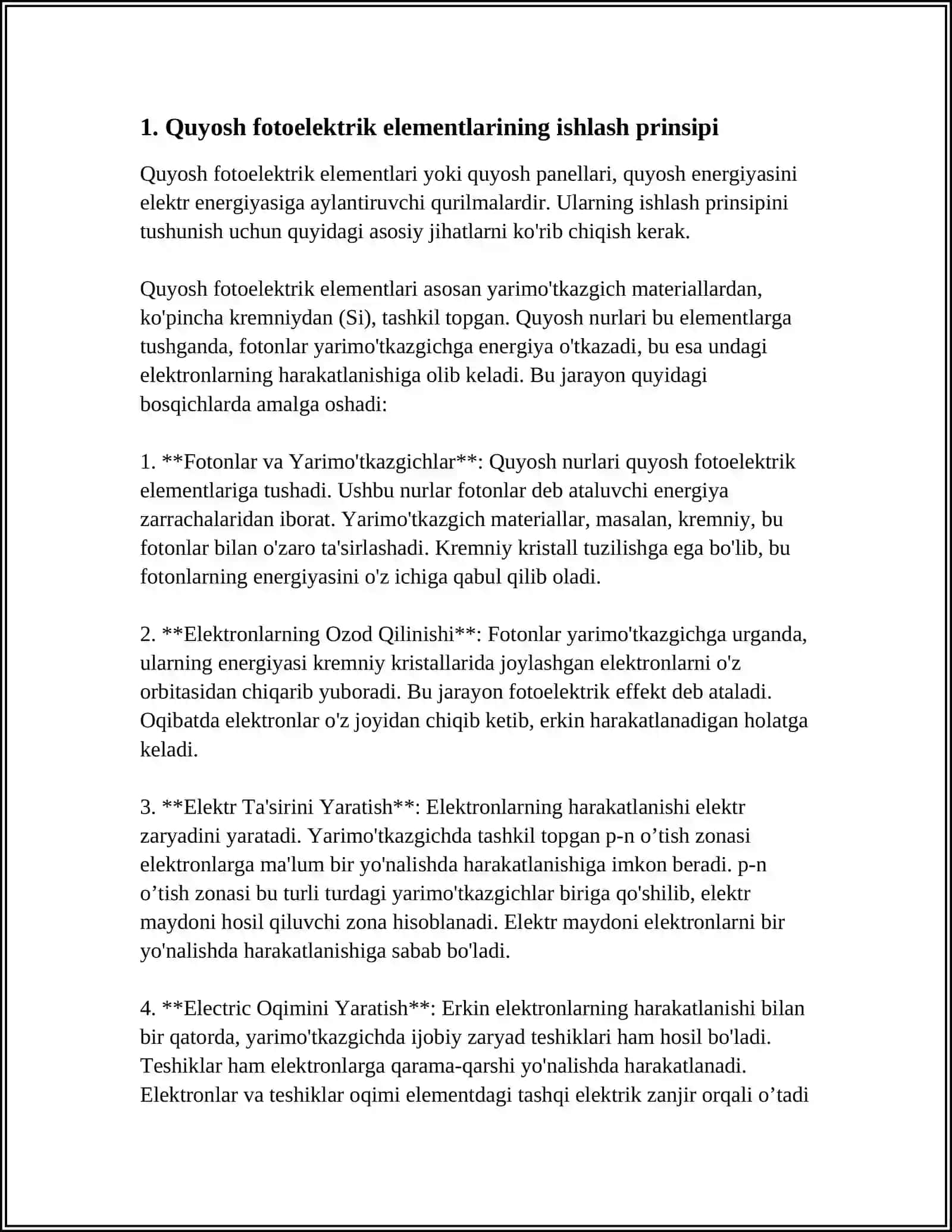 QUYOSH FOTOELEKTRIK ELEMENTLARI VA MODULLARI 3