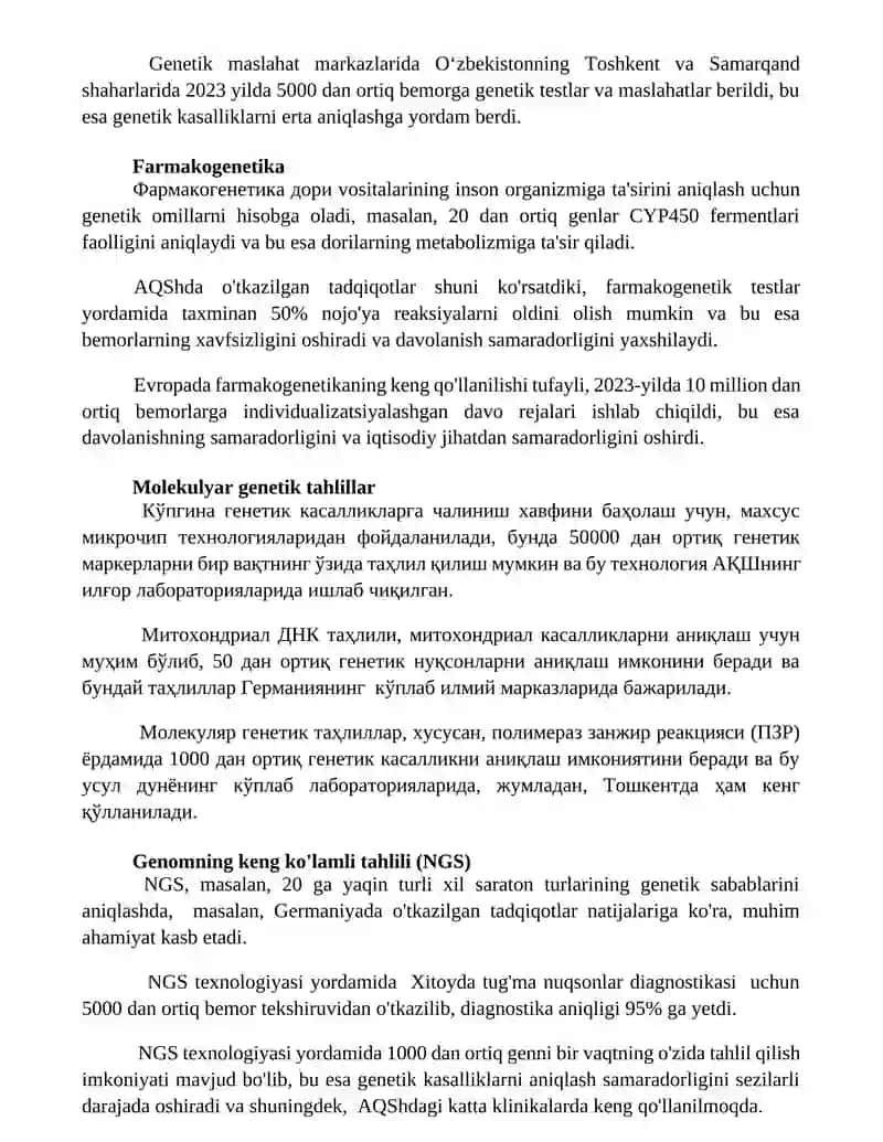 Tibbiy genetikada qoʻllaniladigan yangi zamonaviy tekshirish usullari 3