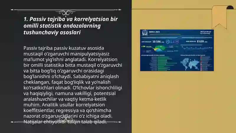Passiv tajriba asosida olingan korrelyatsion bir omilli statistik andozalarning tadqiqi 3