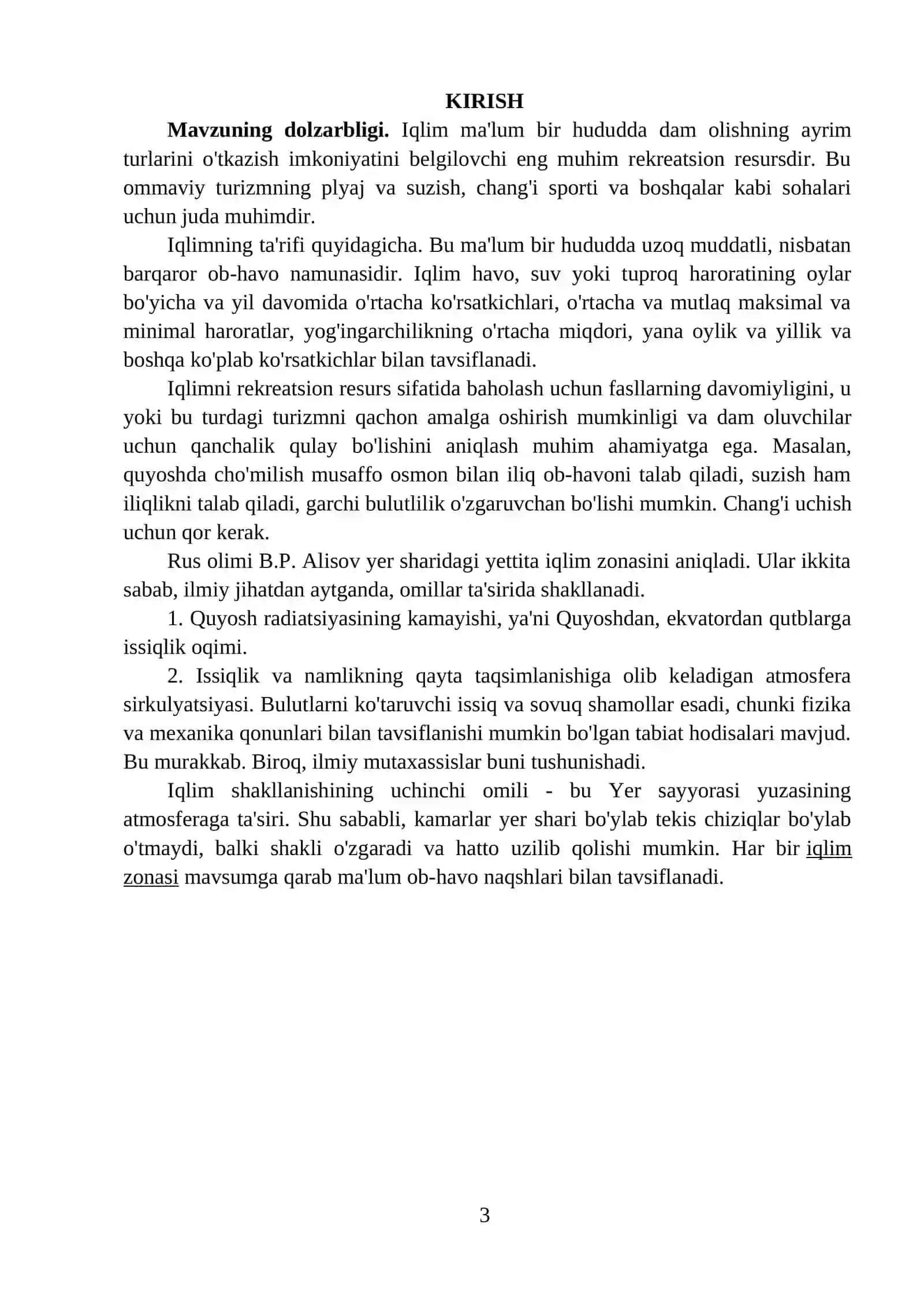 KURS ISHI - iqlim rekreatsion resurs sifatida 3