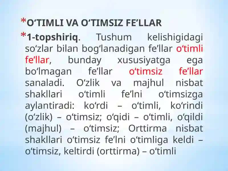 Amaliy Mashg'ulot - Fe'l So'z Turkumi Sifatida 3