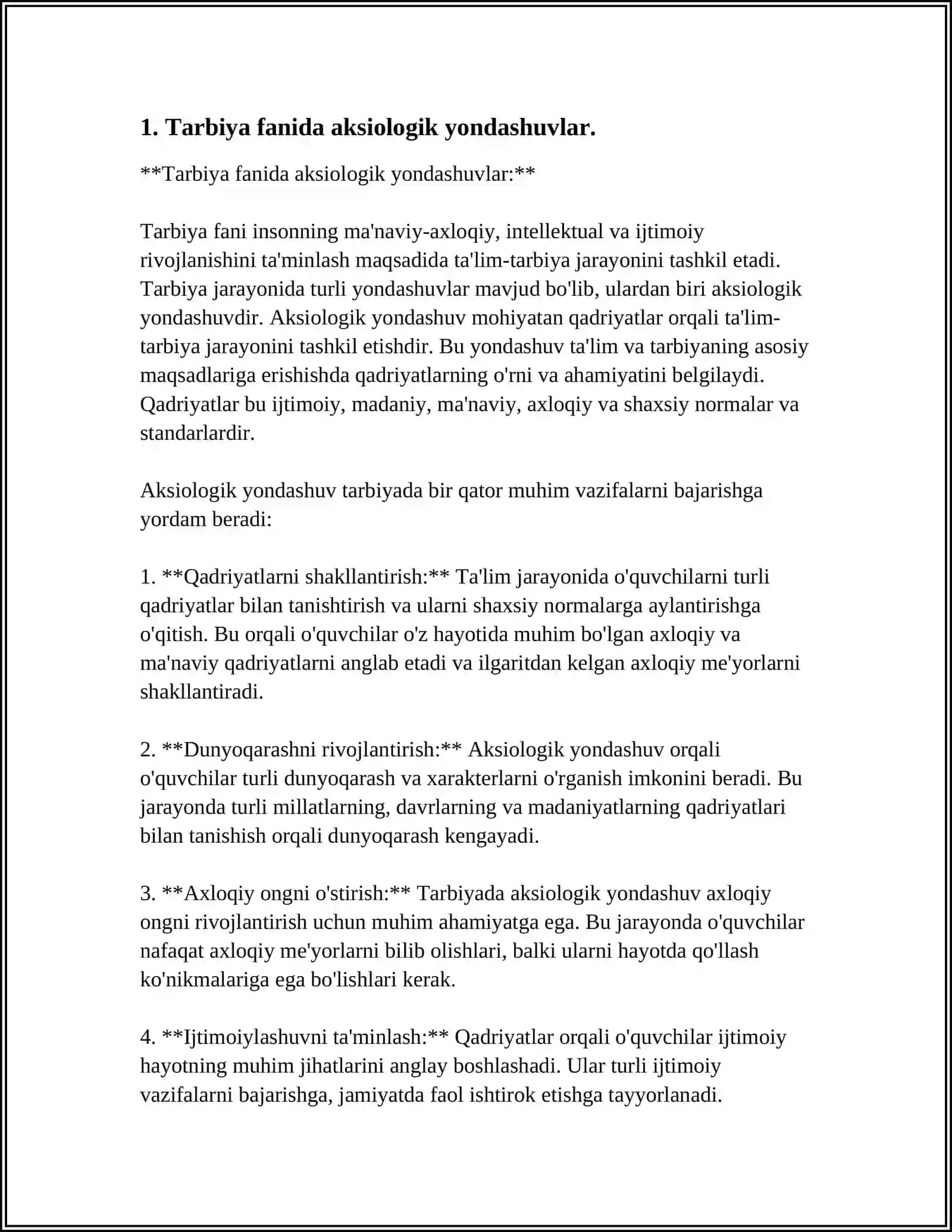 TARBIYA FANINI O'QITISH JARAYONIGA AKSIOLOGIK TEXNOLOGIK YONDASHUVLAR VA ULARGA TAVSIF 3
