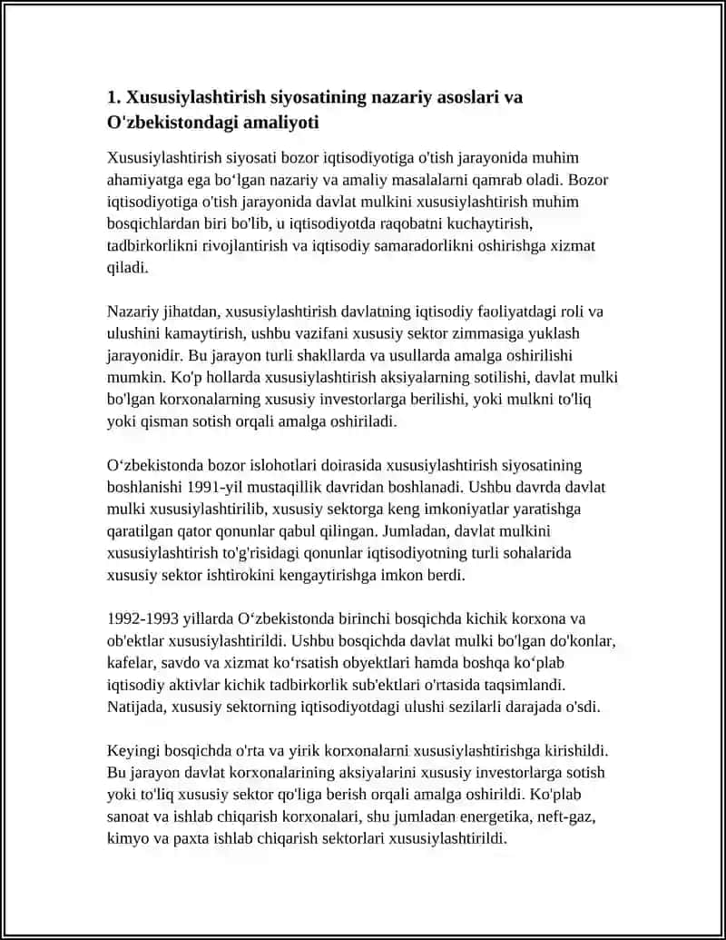 O'ZBEKISTON IQTISODIYOTIDA BOZOR ISLOHOTLARI: XUSUSIYLASHTIRISH,TADBIRKORLIKNI RIVOJLANTIRISH 3