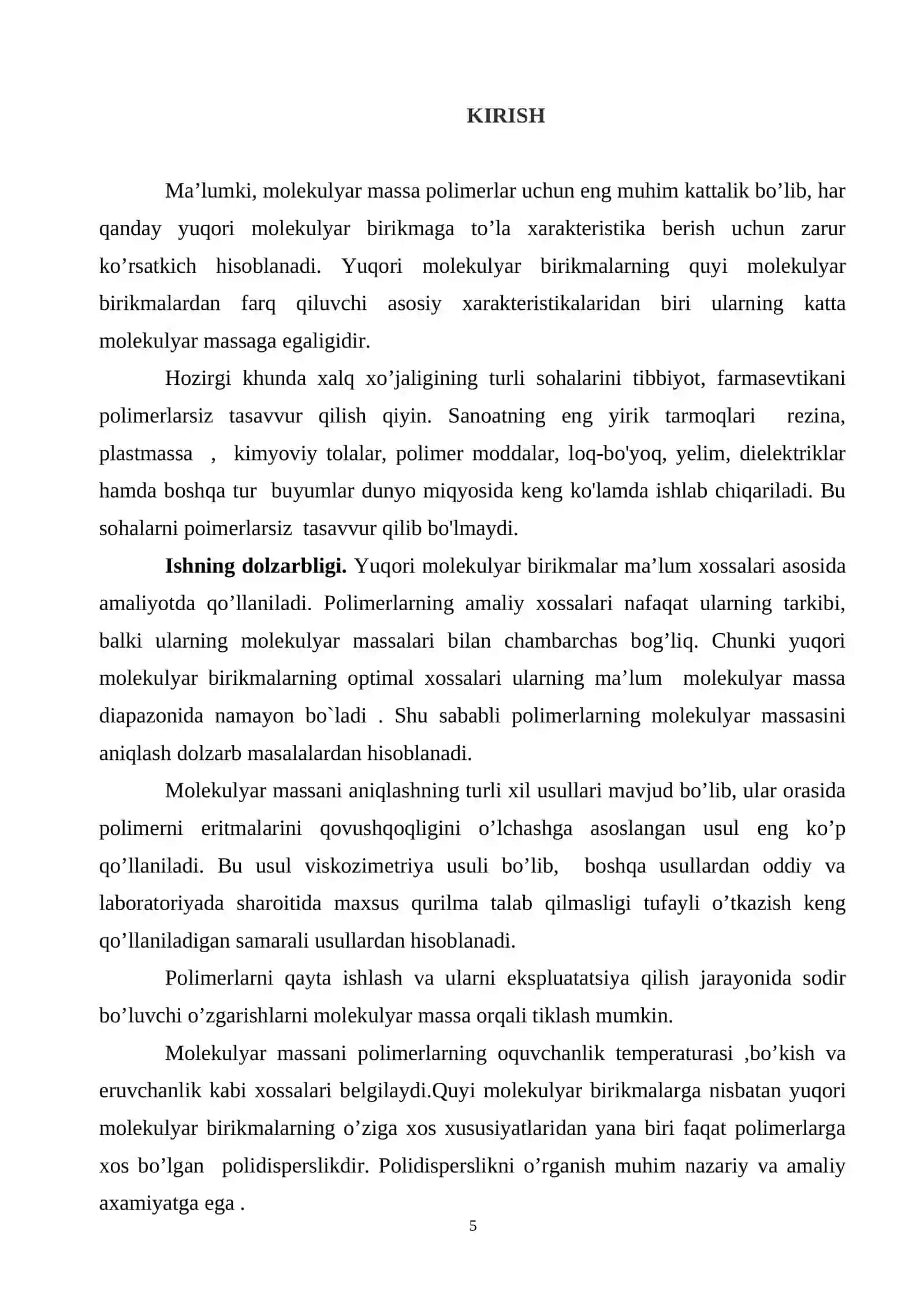 Yuqori molekulyar birikmalarning molekulyar massasi va uni viskozimetrik usulda aniqlash 3