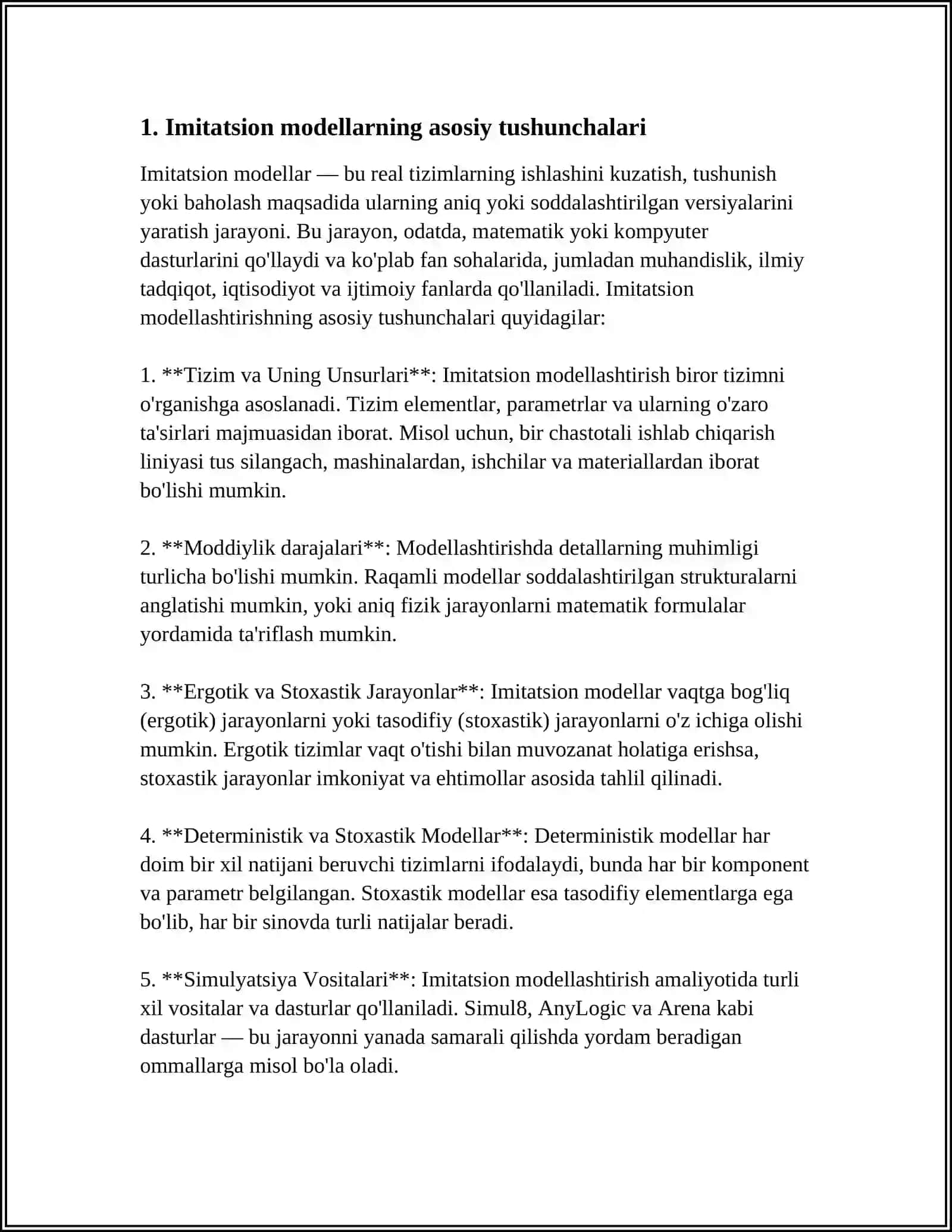 IMITASION MODELLARNI QURISH VA IMITASION EKSPERIMENTLARNI TASHKILLASHTIRISH METODOLOGIYASI 3
