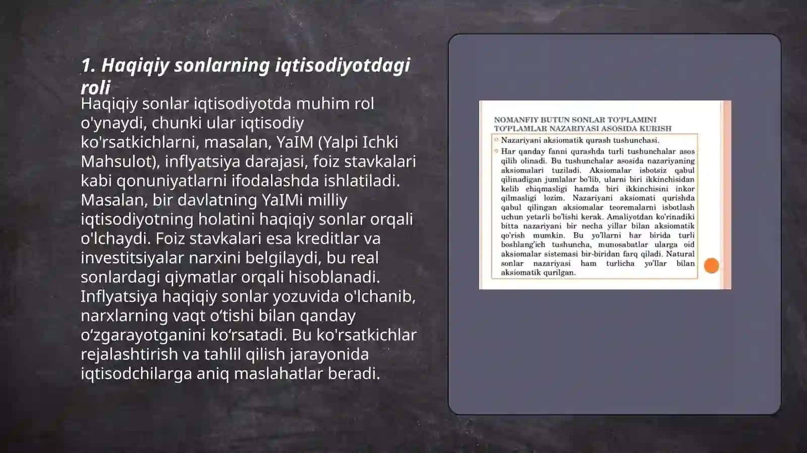 Sonli toʻplamlar, haqiqiy sonlar toʻplamining amaliy tatbiqlari 3