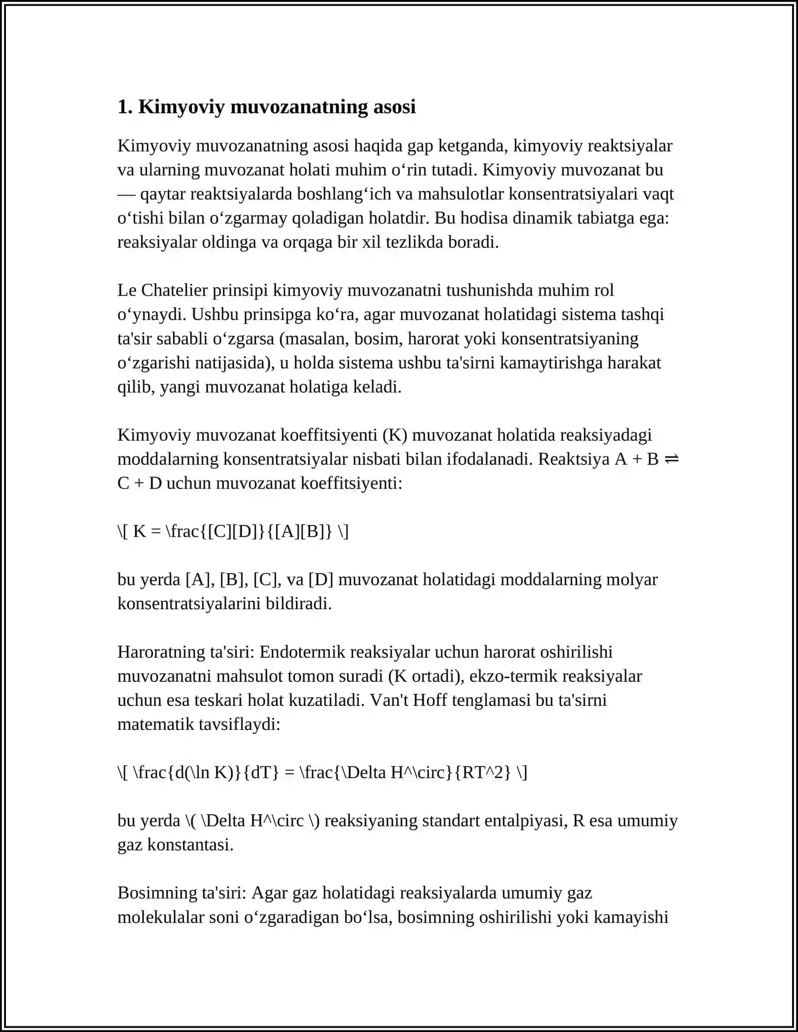 KIMYOVIY MUVOZANAT.TERMADINAMIKANING ASOSIY QONUNLARI 3