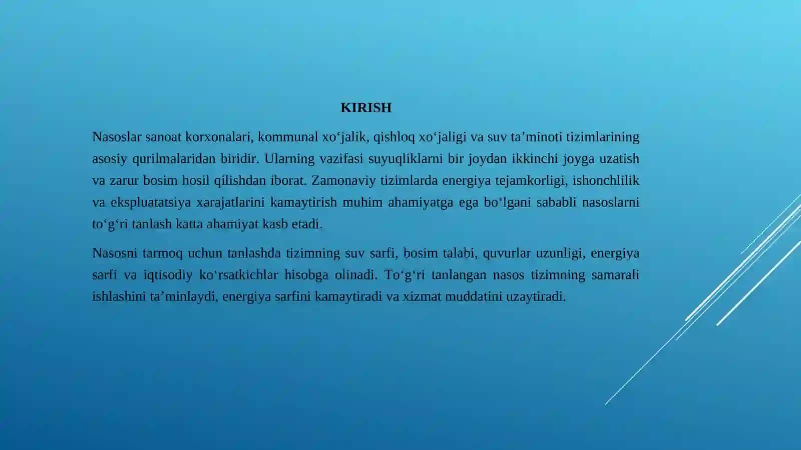 NASOSNI TARMOQDA ISHLASHI UCHUN TANLASHNING TEXNIK-IQTISODIY ASOSLARI 3