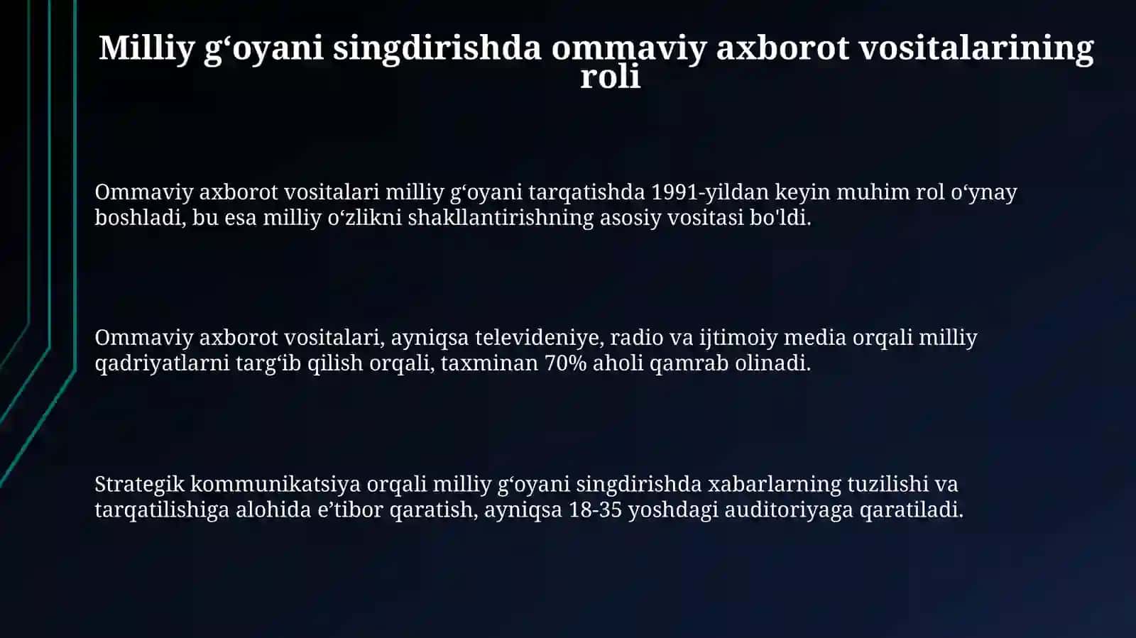 Milliy g‘oyani jamoatchilik ongiga singdirishda Ommaviy axborotvositalaridanfoydalanish 3