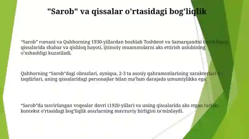 “Sarob” romani va Qahhorning 1930-yillardan boshlab Toshkent va Samarqandni tasvirlagan qissalarida shahar va qishloq hayoti 3