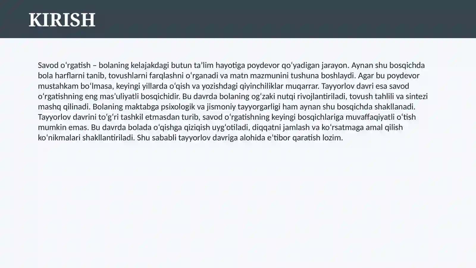 SAVOD O‘RGATISH JARAYONI BOSQICHLARI. SAVOD O‘RGATISHDA TAYYORLOV DAVRI 3
