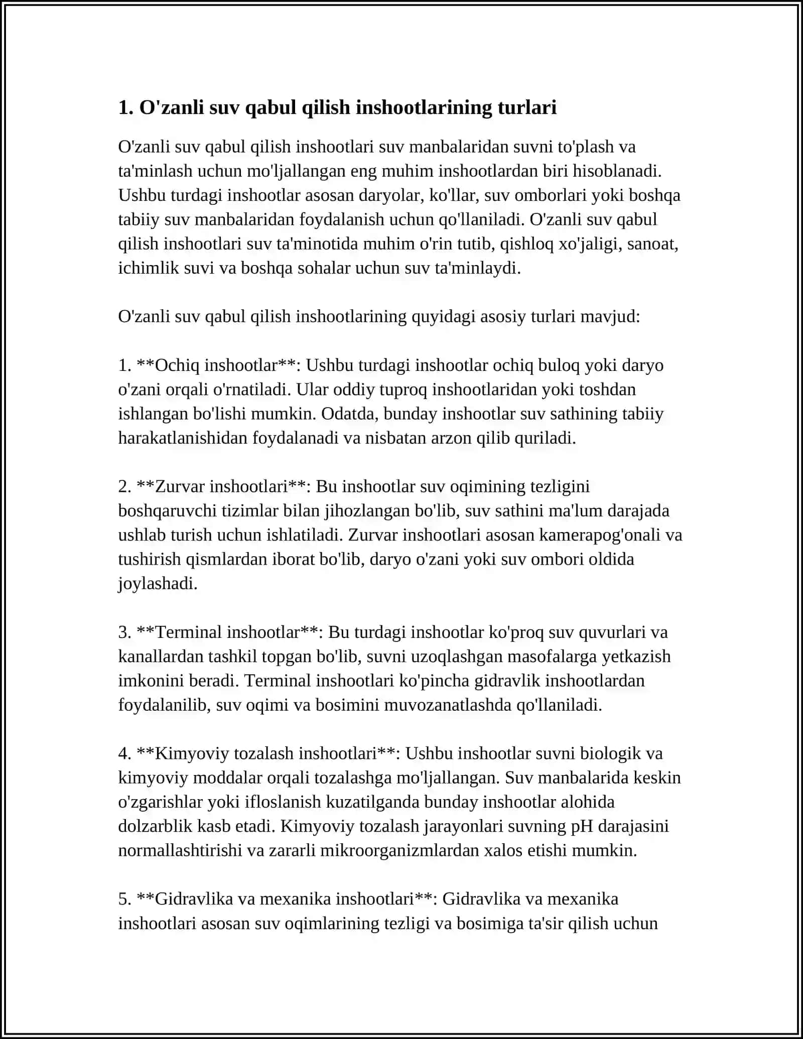 DARYODAN QIRGʻOQLI VA O'ZANLI SUV QABUL QILISH INSHOOTLARINING TURLARI 3