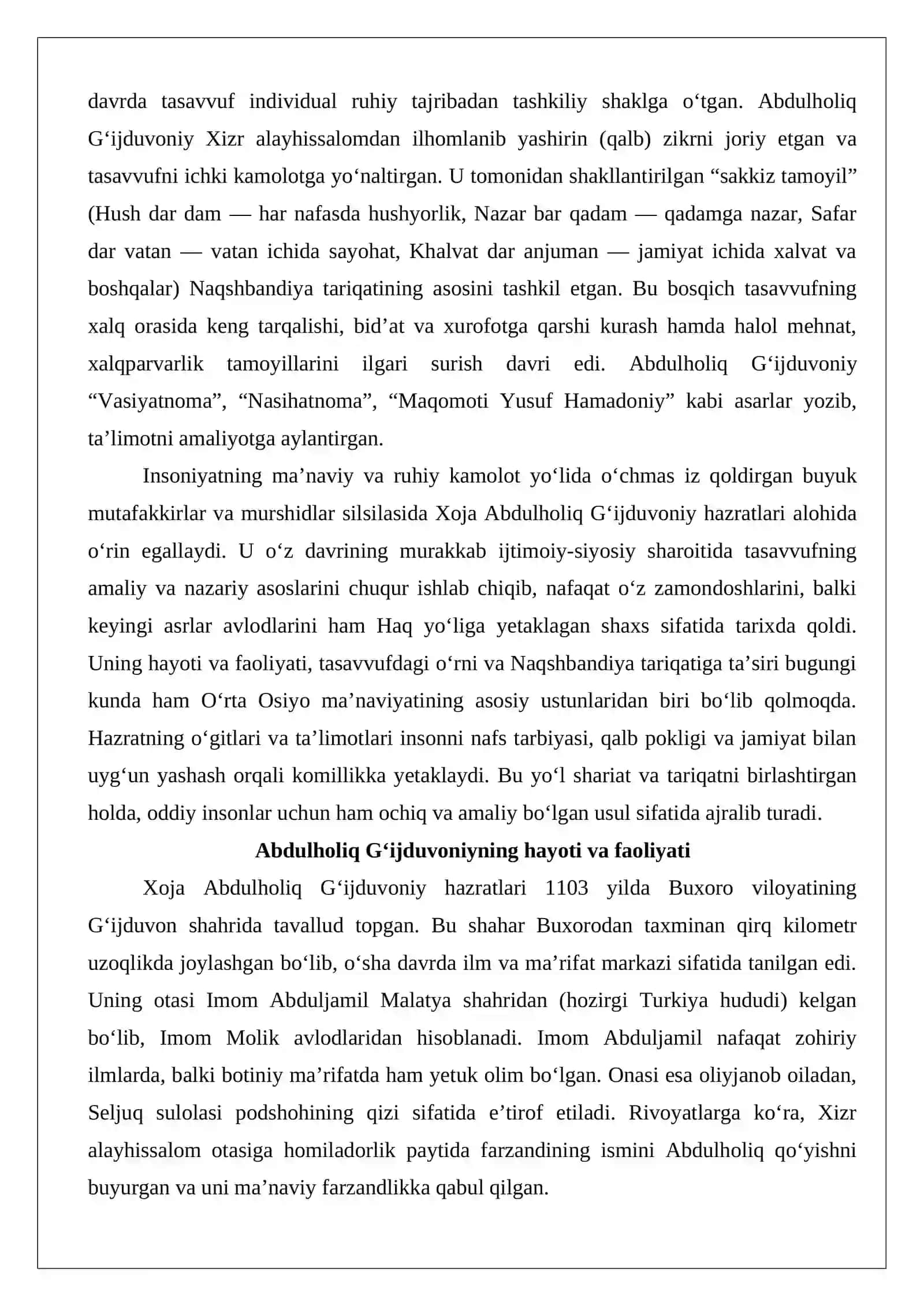 Abduholiq G‘ijduvoniy (1103-1179) ta’limotining oʻziga xos jihatlari. 3