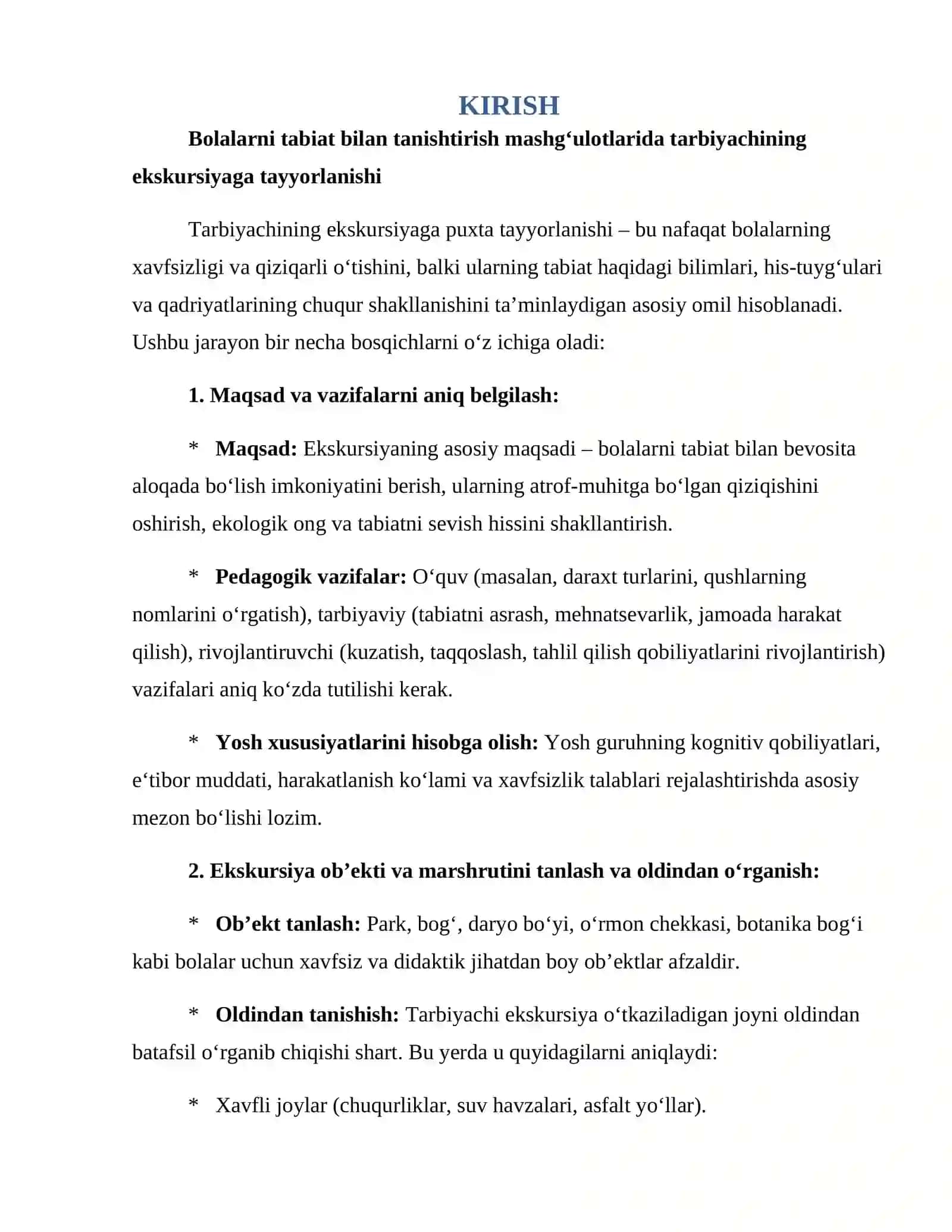 Bolalarni tabyat bilan tanishtirish mashxulotlarida tarbiyachining ekiskirsiyaga tayorlanishi 3