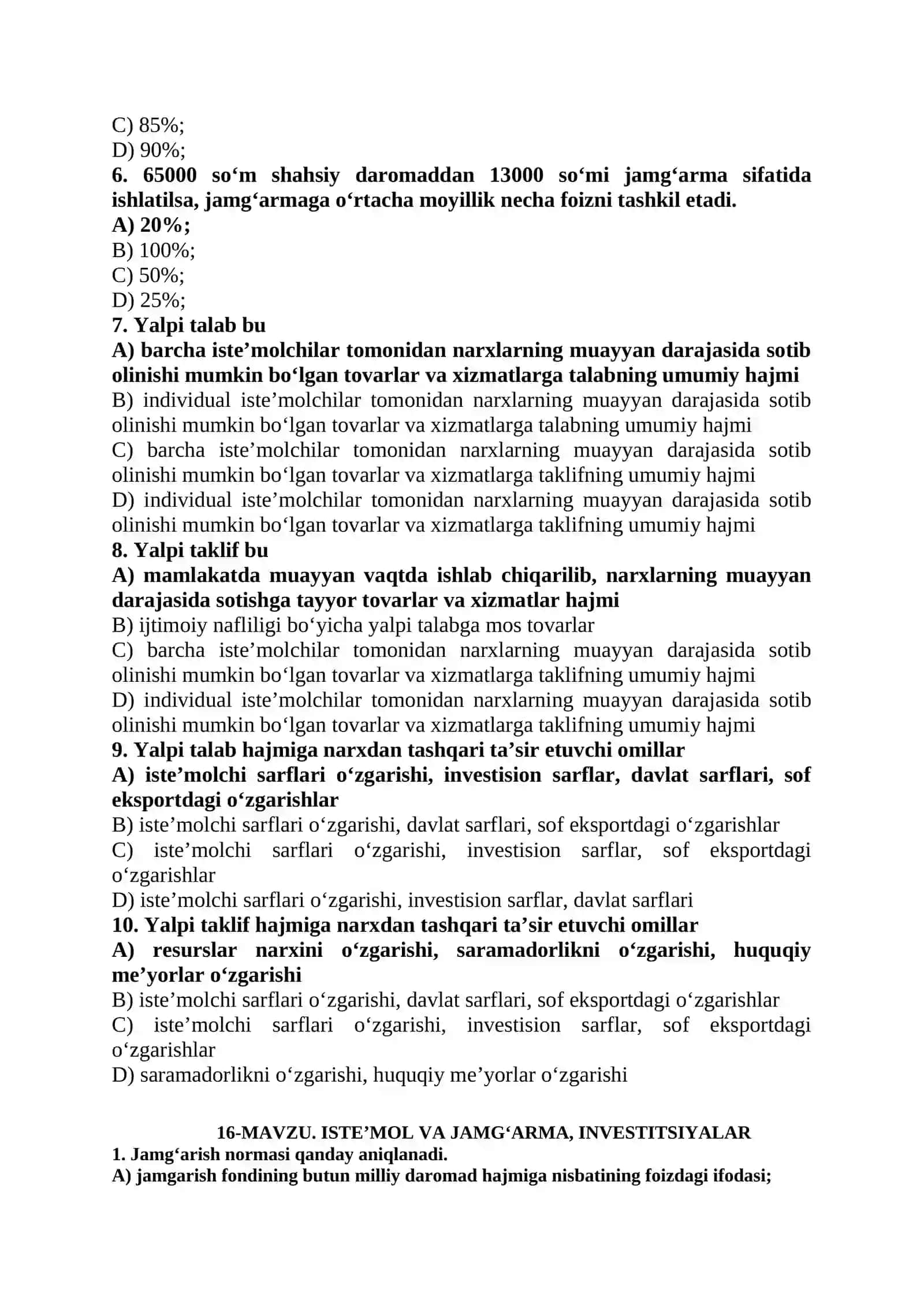 IQTISODIYOT NAZARYASI FANIDAN TEST SAVOLLARI 2026 YIL 3