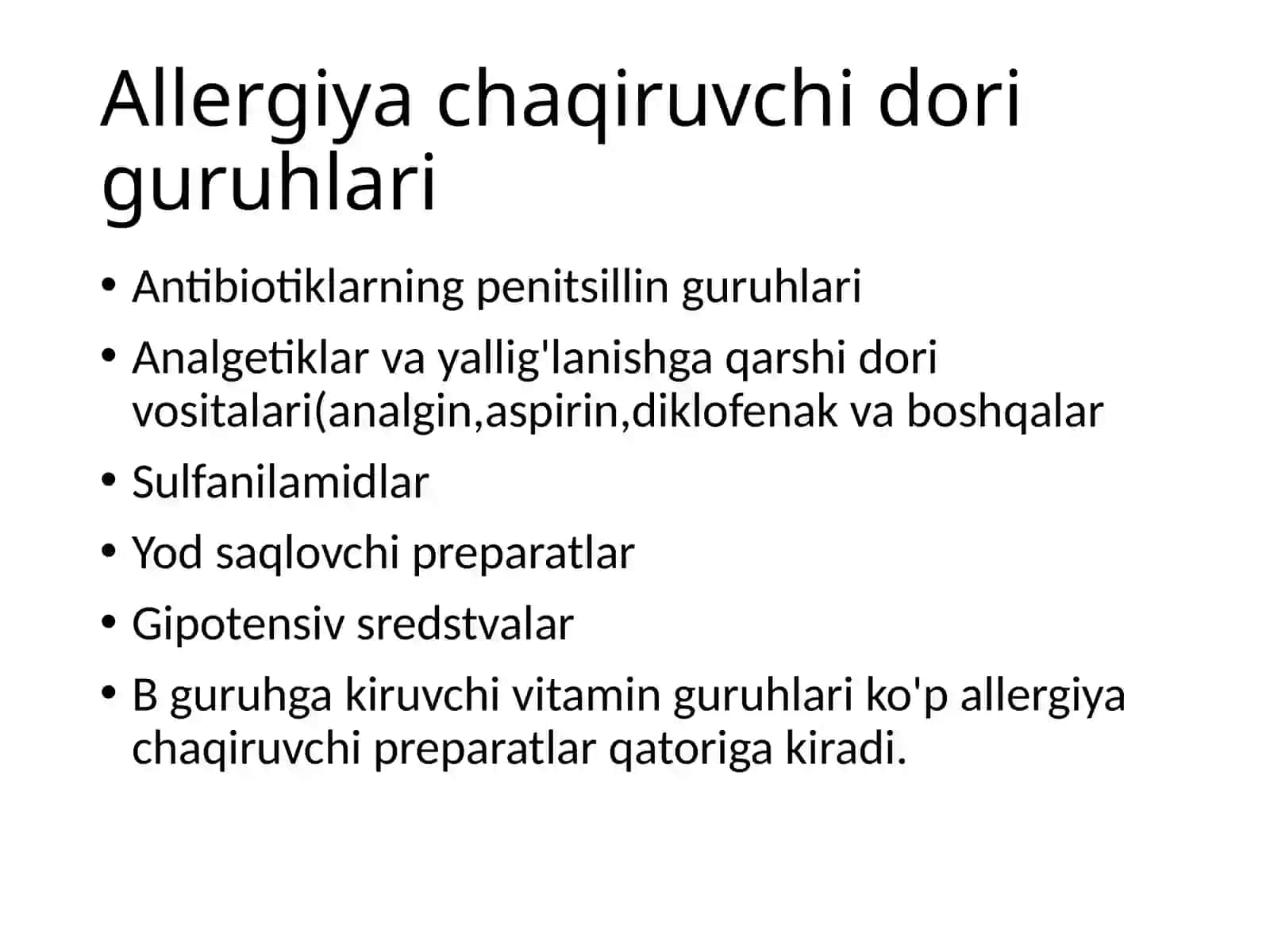 Dori-darmon allergiyasida bolalar og'iz bo'shlig'i shilliq qavatida dio'zgarishlar, klinik belgilari, tashxisi, davosi 3