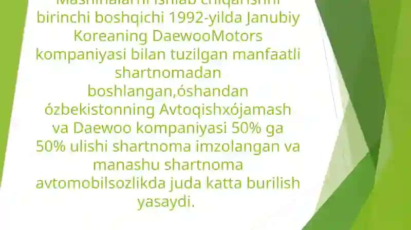 O'zbekistonda avtomobilsozlik sanoatini rivojlanish tarixi 3