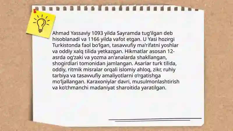 Ahmad Yassaviyning Hikmatlar bilan tanishish 3