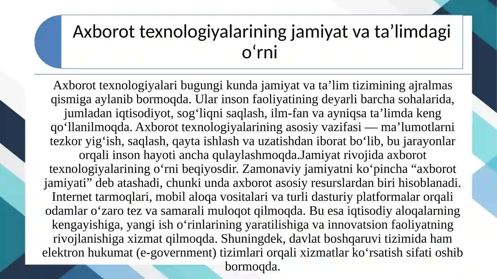 Axborot- texnologiyaning ahamiyati. AKT haqida nimalarni bilasiz? 3
