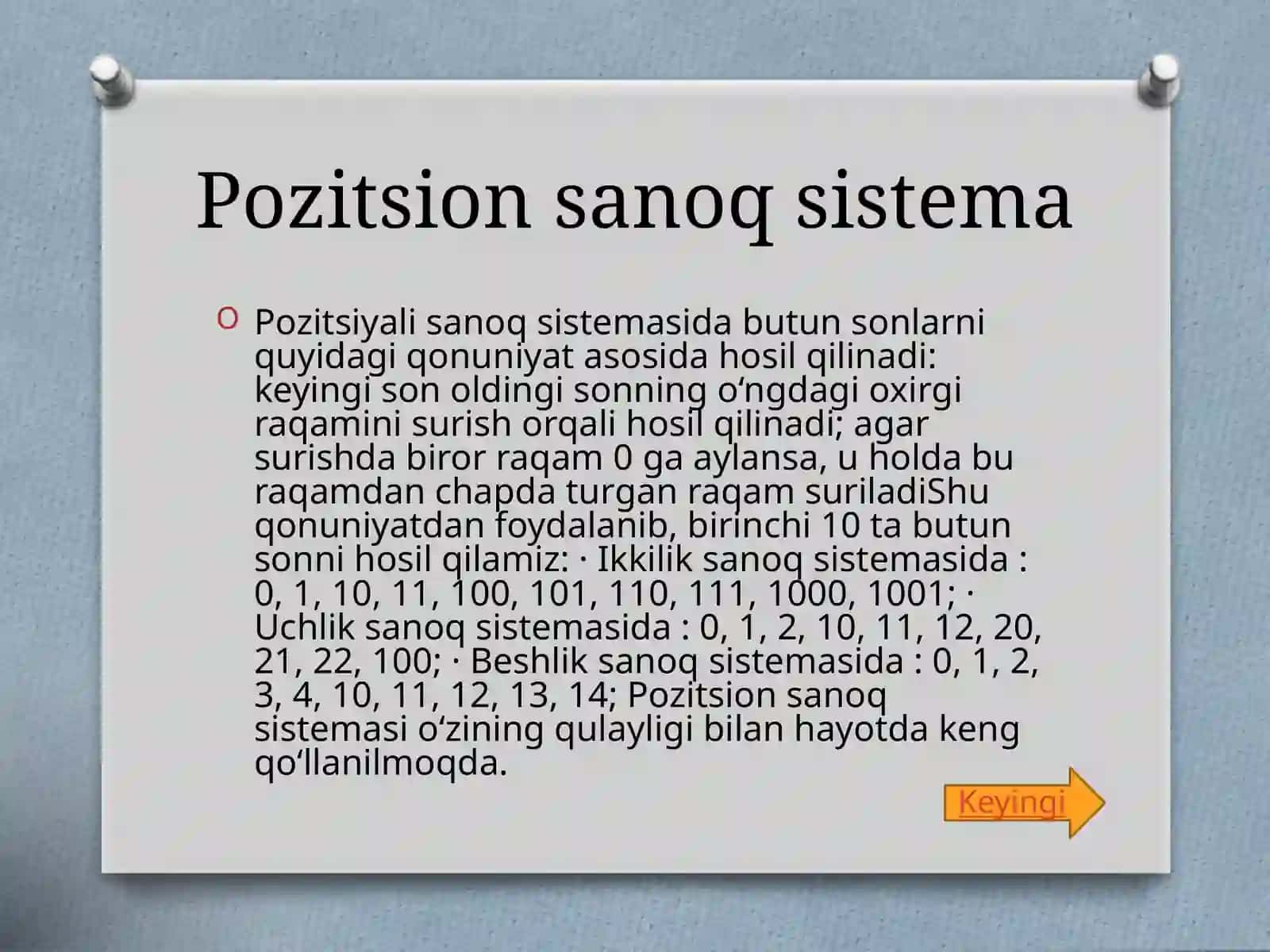 Pozitsion va pozitsion emas sanoq sistemalar. O’nlik sanoq sistema 3