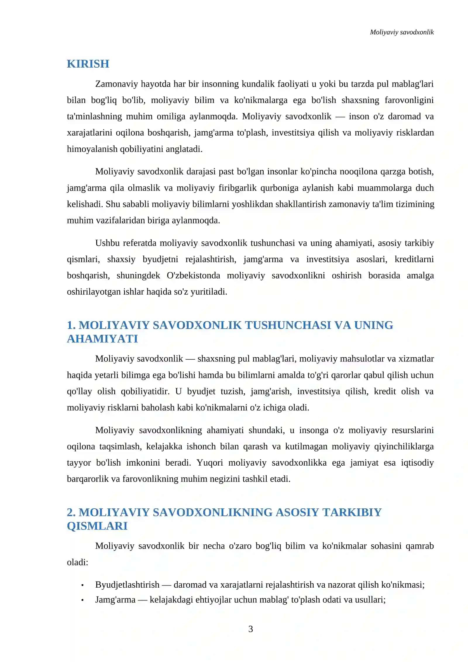 Referat Moliyaviy savodxonlik 3