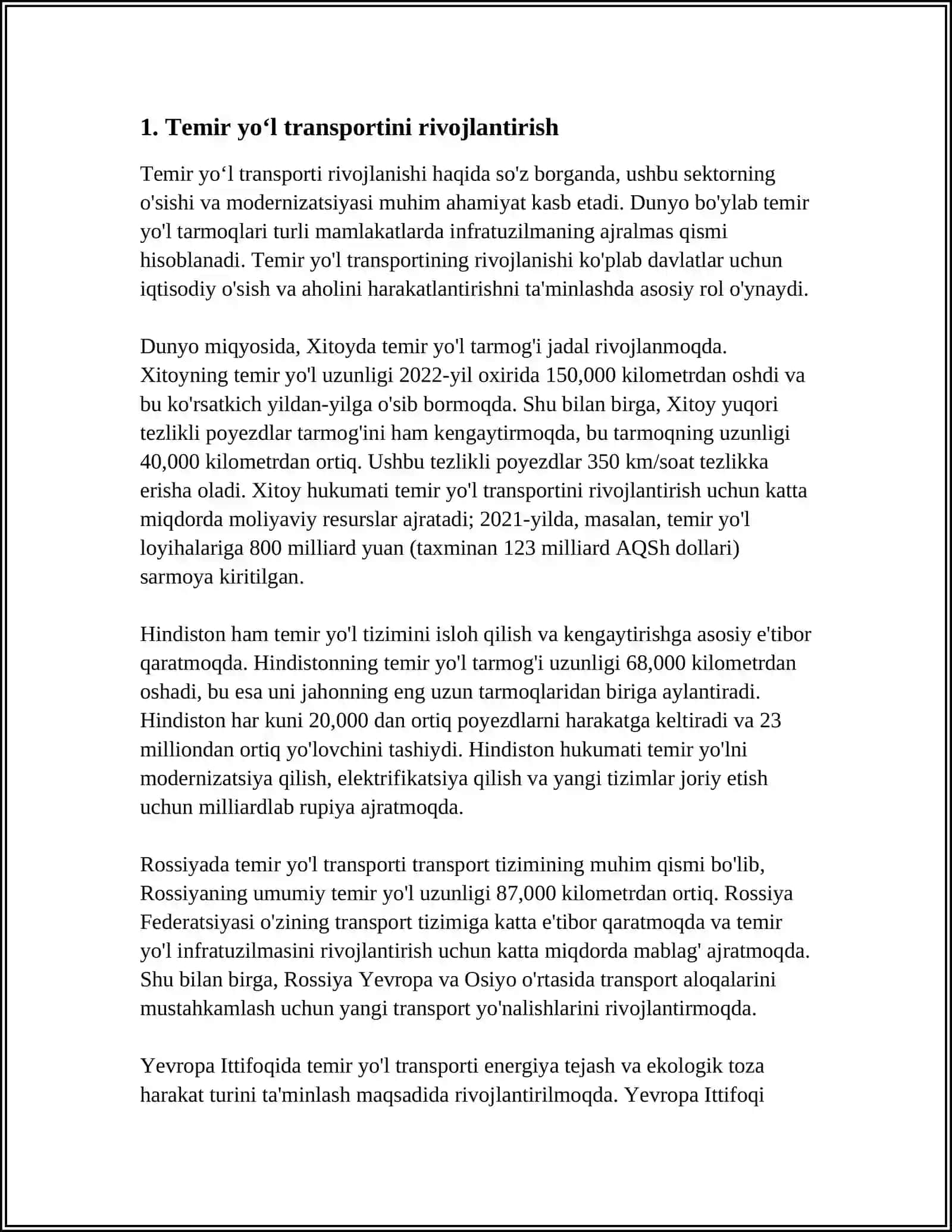 O‘ZBEKISTONDA TRANSPORT TARMOG‘INI MODERNIZATSIYA QILISH 3