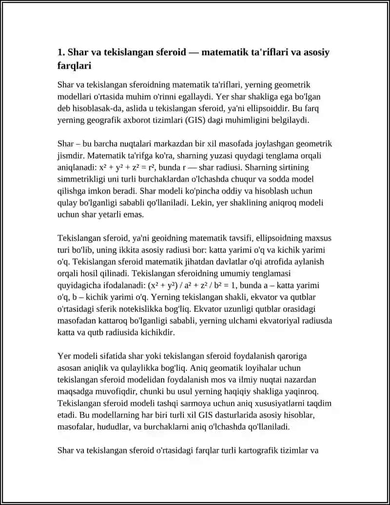 YERNING MATEMATIK MODELLARI: SHAR VA TEKISLANGAN SFEROID FARQLARI VA ULARNING GISDAGI AHAMIYATI 3