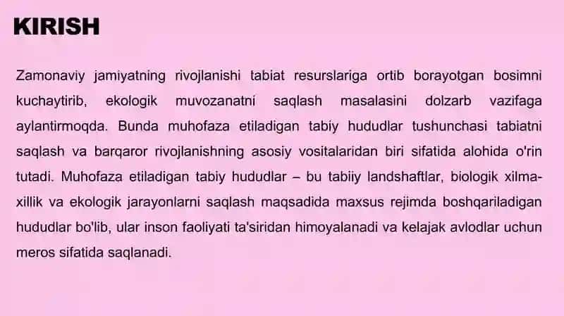 Muhofaza etiladigan tabiy hududlar tushunchasi va ularning huquqiy asoslari. 3