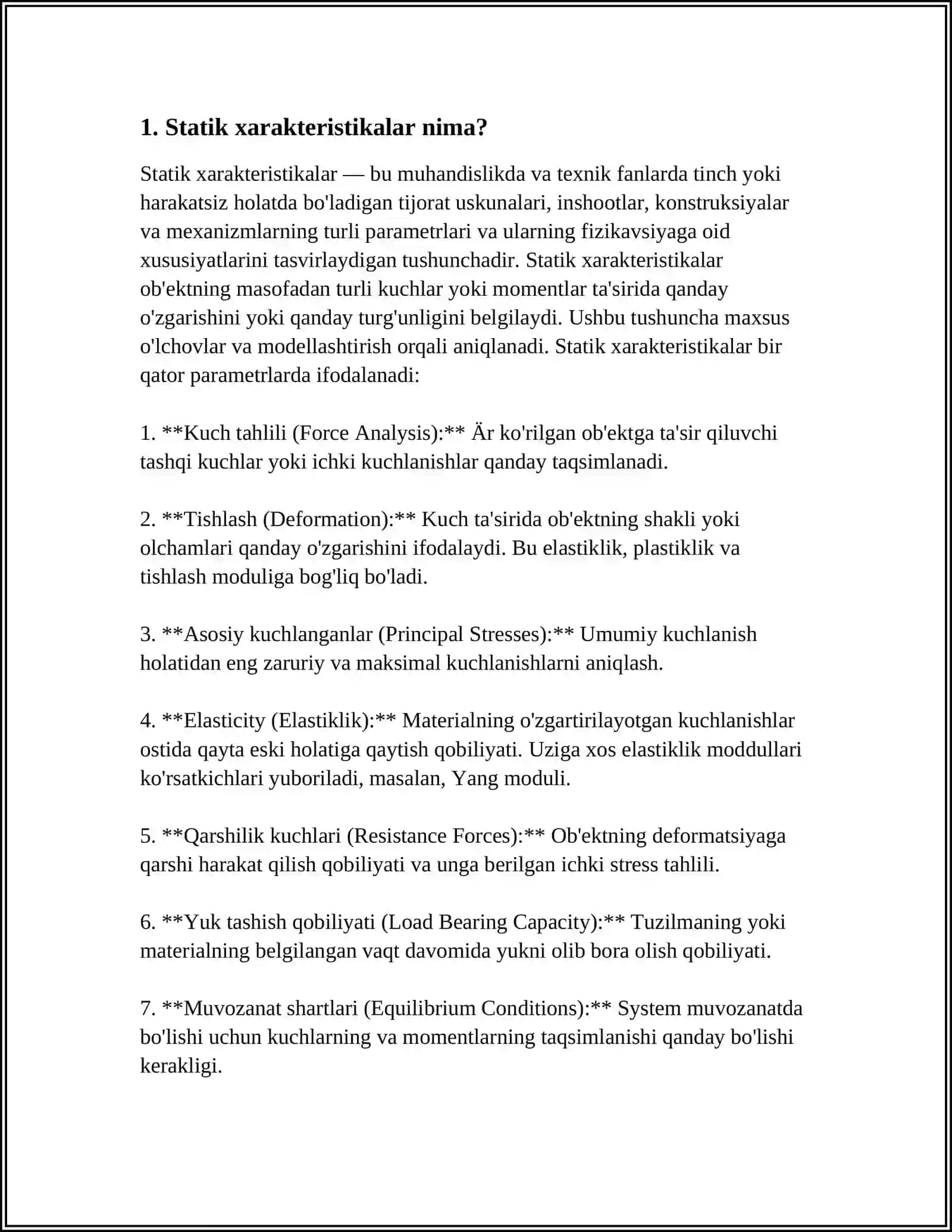 BT LARNING STATIK HARAKTERISTALARI. XULOSA 3