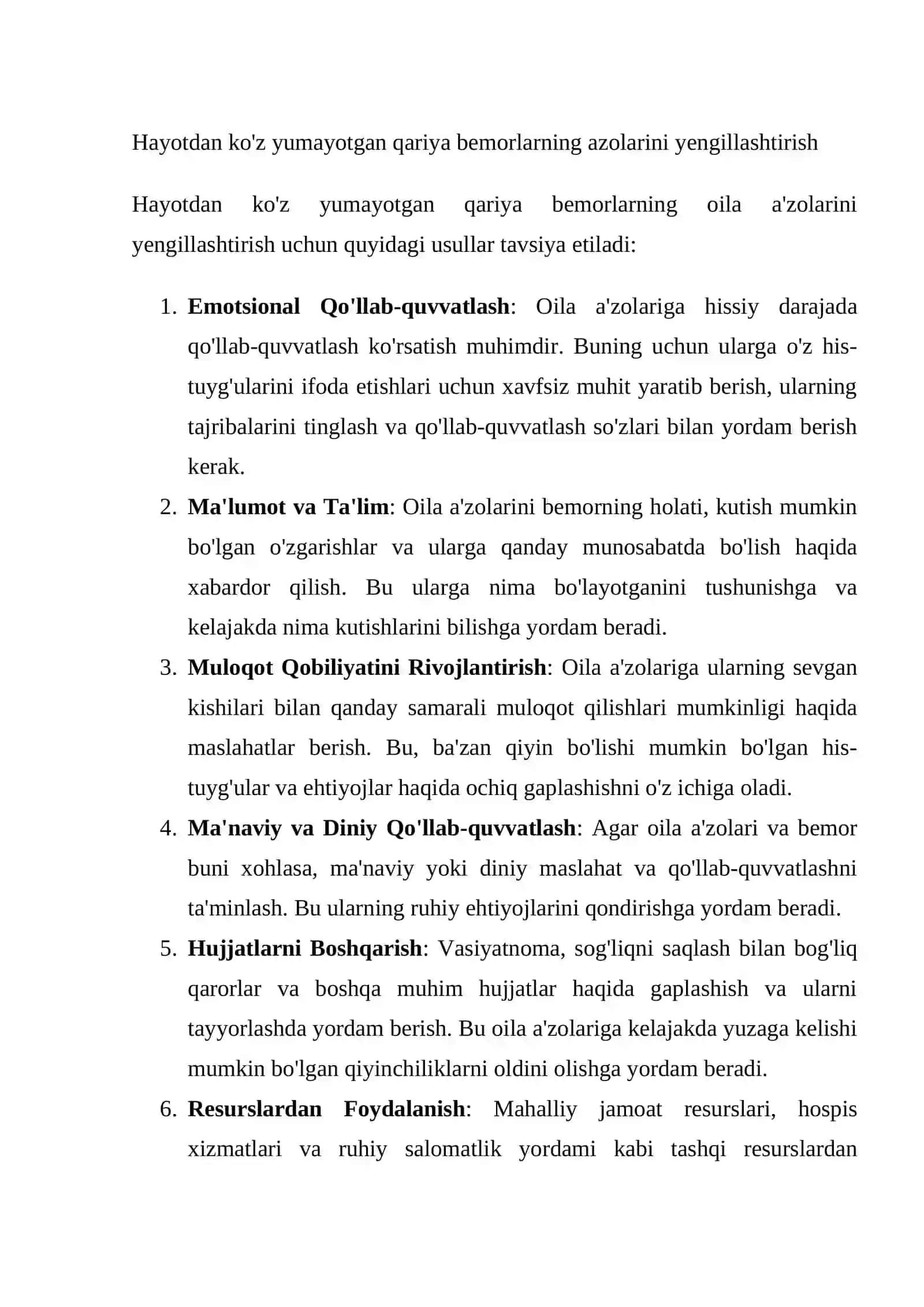 Hayotdan ko'z yumayotgan qariyalar va ularning oila azolarini hamshiralik parvarishining xususiyatlari 3