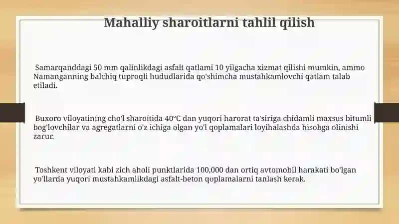 Hududiy sharoitdan kelib chiqib yoʻl toʻshamasi konstruksiyalarini tanlash tamoyillari 3