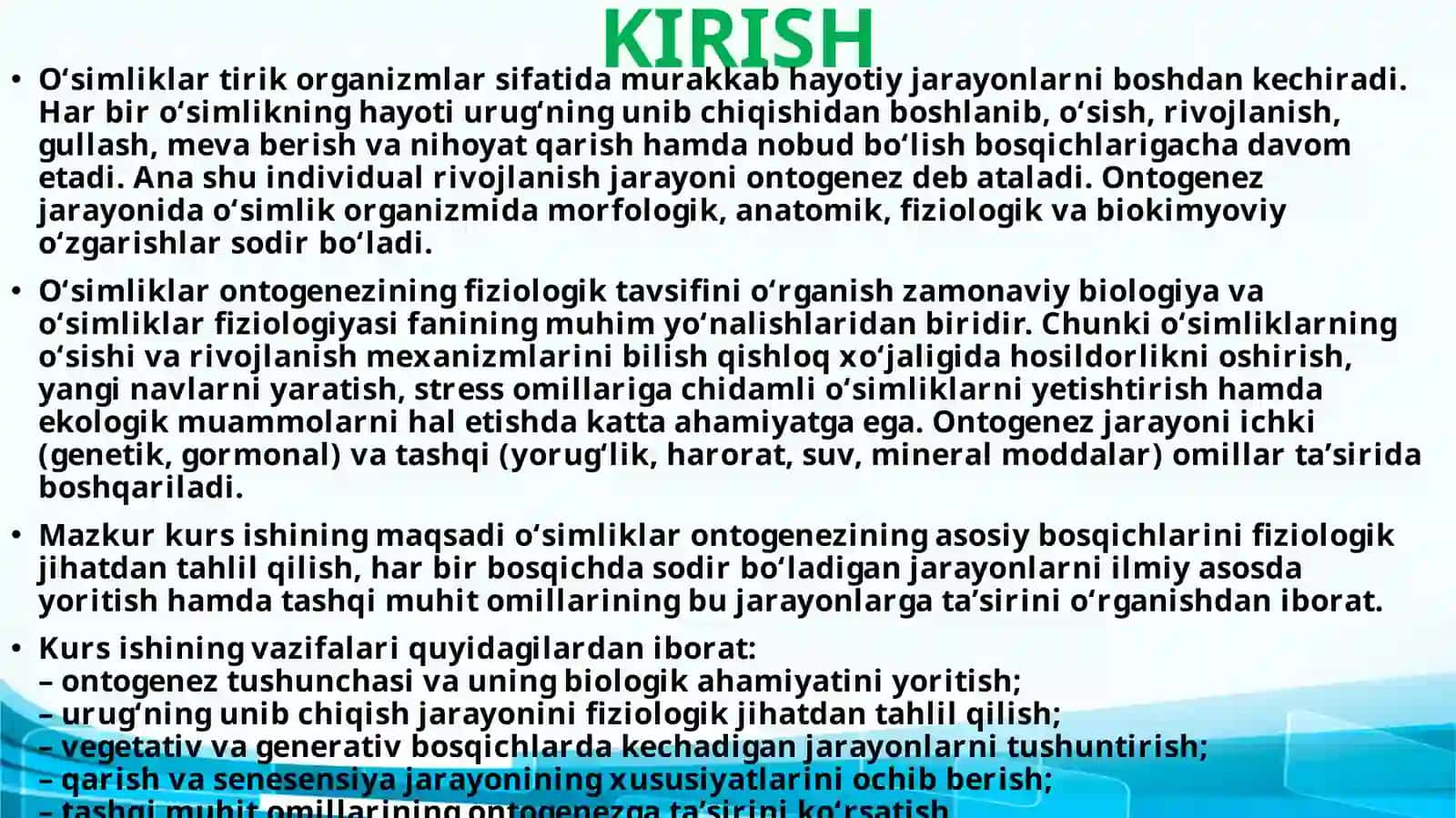 O‘simliklar ontogenezining fiziologik tavsifi 3