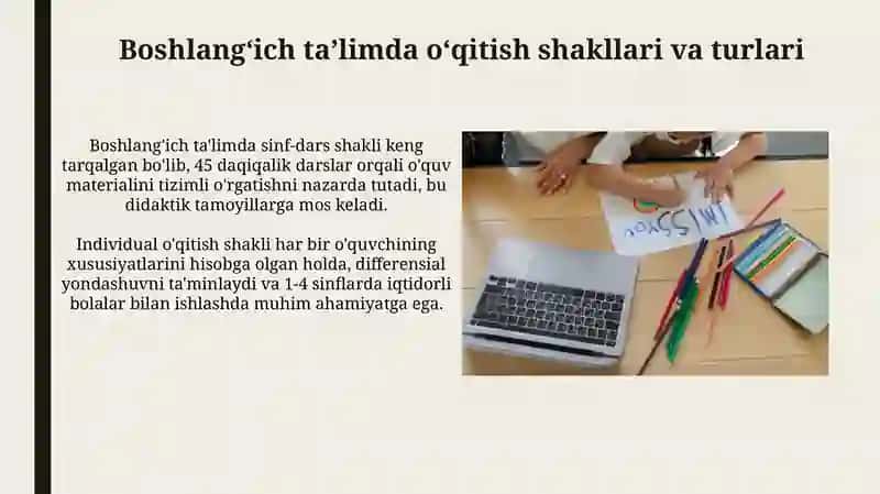 Boshlang'ich ta'limda o'qitish shakllari va turlari 3