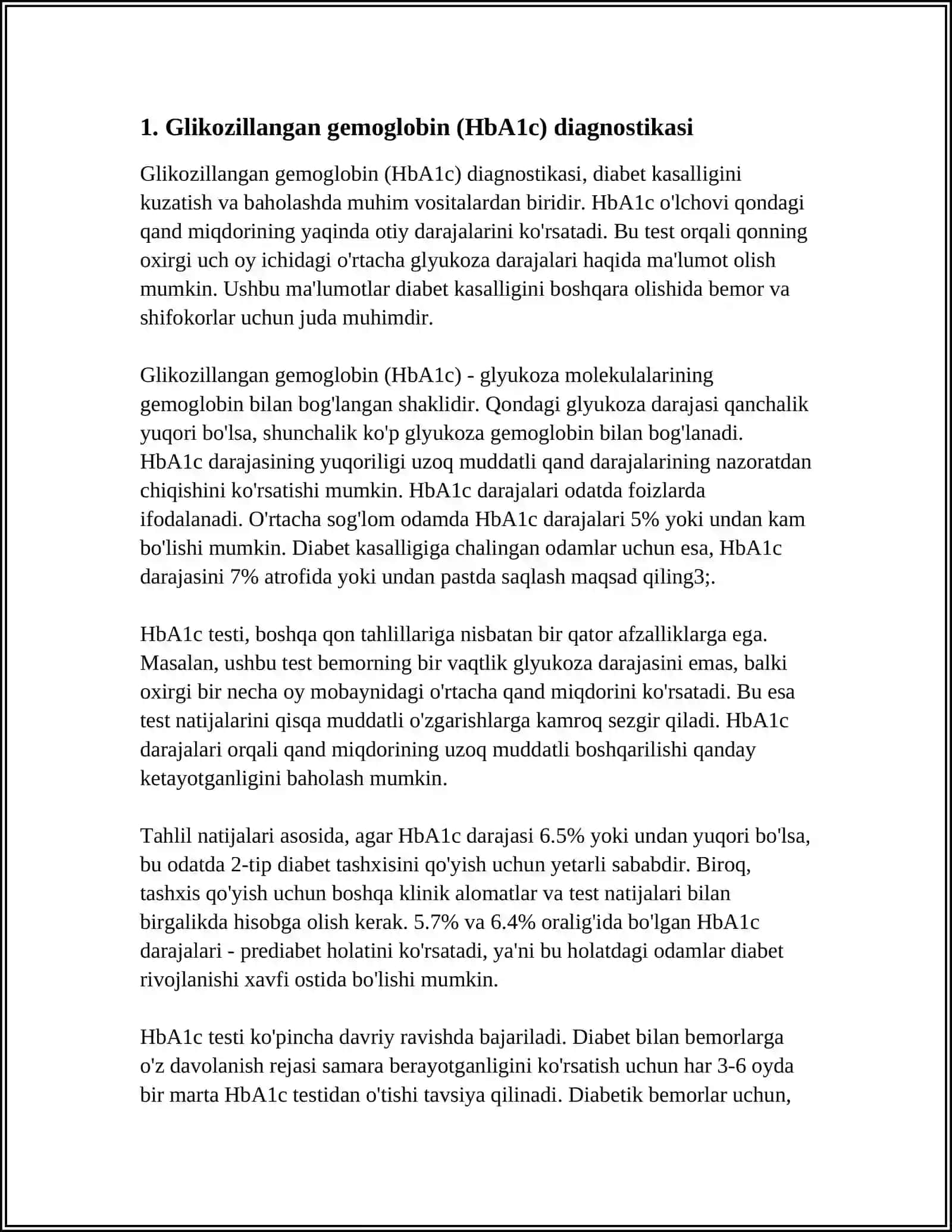 GLIKOZILLANGAN GEMOGLOBIN VA ALBUMIN, ULARNI UZLUKSIZ GIPERGLIKEMIYANI DIAGNOSTIKA QILISHDA QOʻLLANILISHI 3