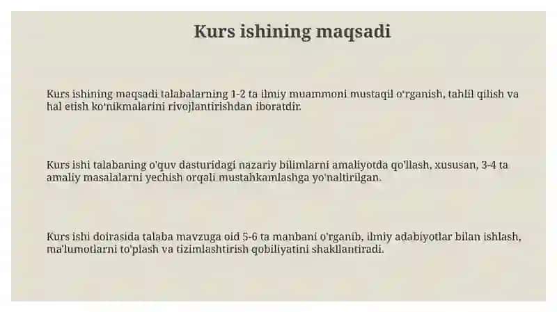 Kurs ishining maqsadi va vazifasi 3