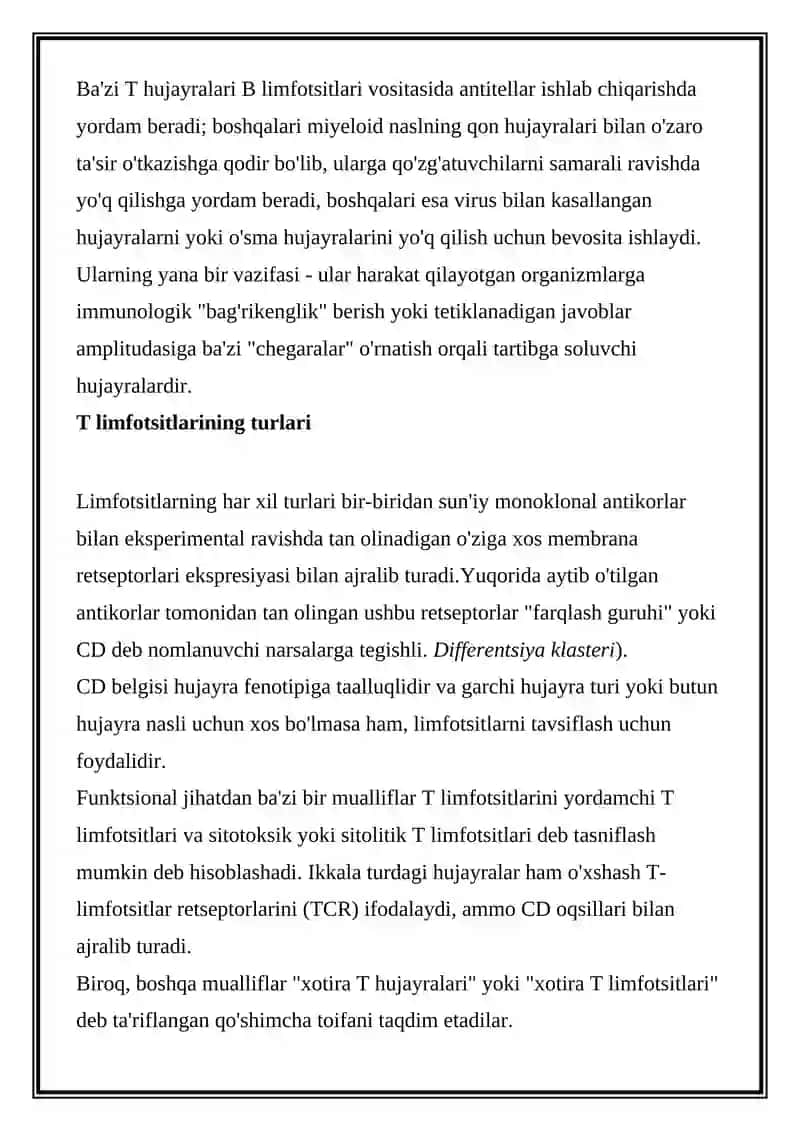 T-LIMFOTSITLAR: TUZILISHI, FUNKTSIYALARI, TURLARI 3