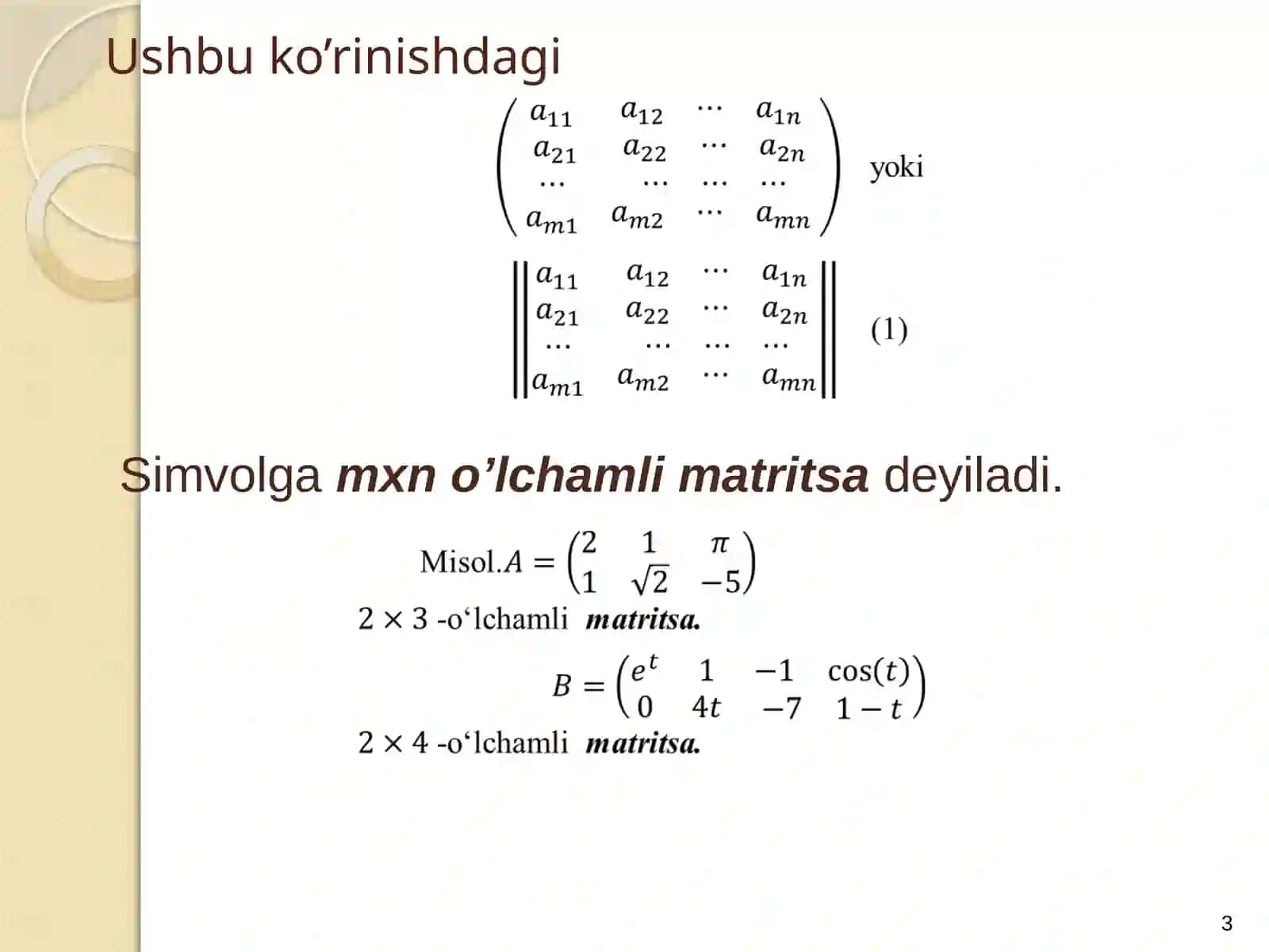 MATRITSA VA ULAR USTIDA AMALLAR 3