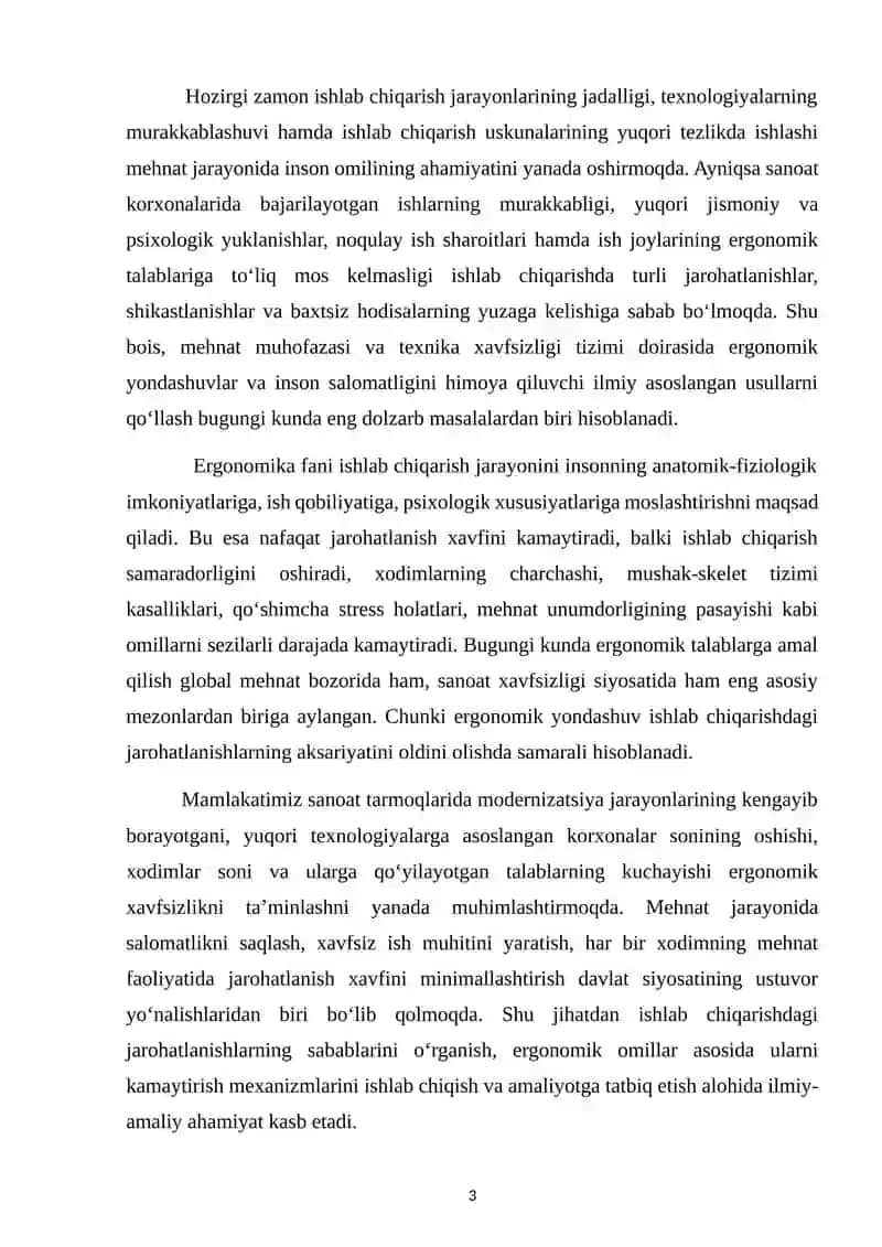 Ishlab chiqarishda jarohatlanish xavfini kamaytirishda erganomik usullarning samaradorligi 3
