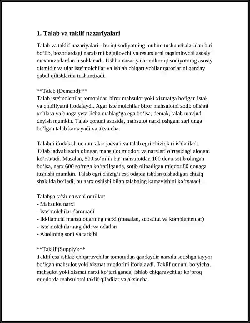 TALAB VA TAKLIF. IQTISODIY TIZIM TURLARI. 3