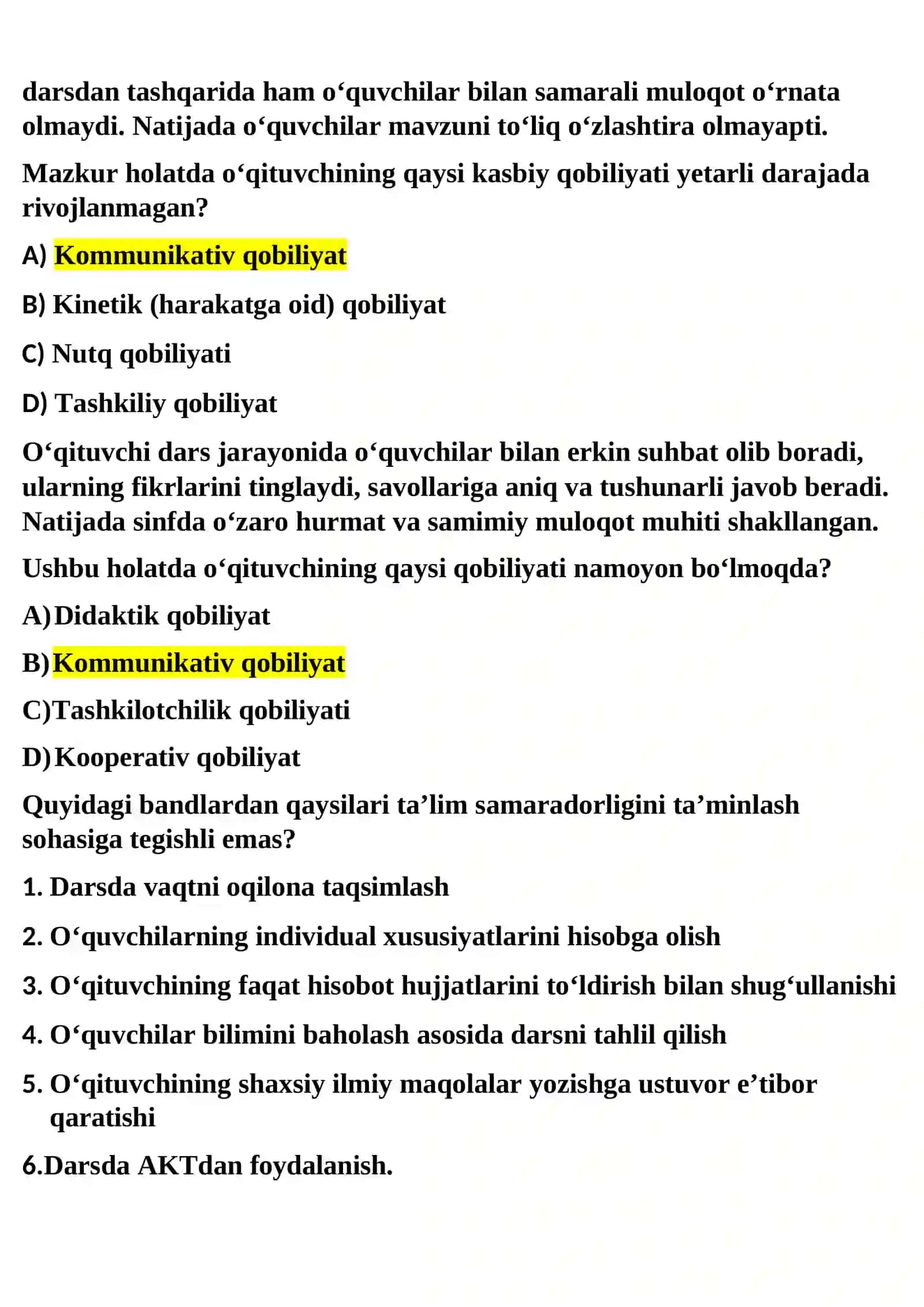 Attestatsiya 2026 yil aprel oyida tushgan testlar 3