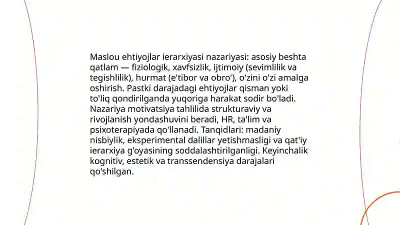Mativ va mativatsiyaga doir nazariyalar taxlili 3