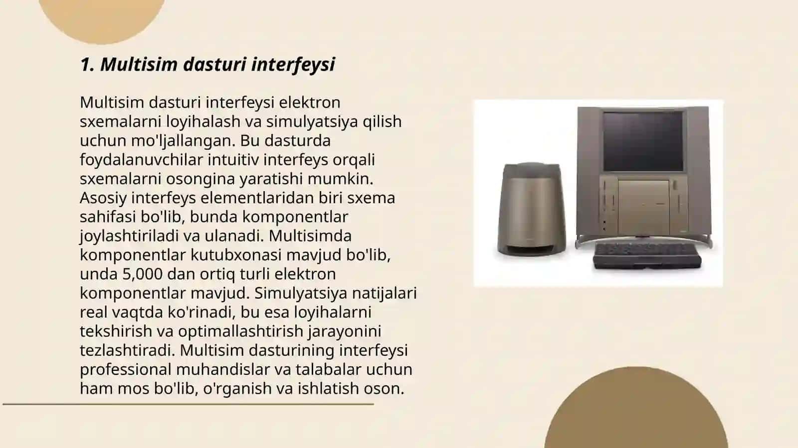 Multisim loyihalash dasturida asosiy ishchi oyna komponentlari bilan tanishish 3