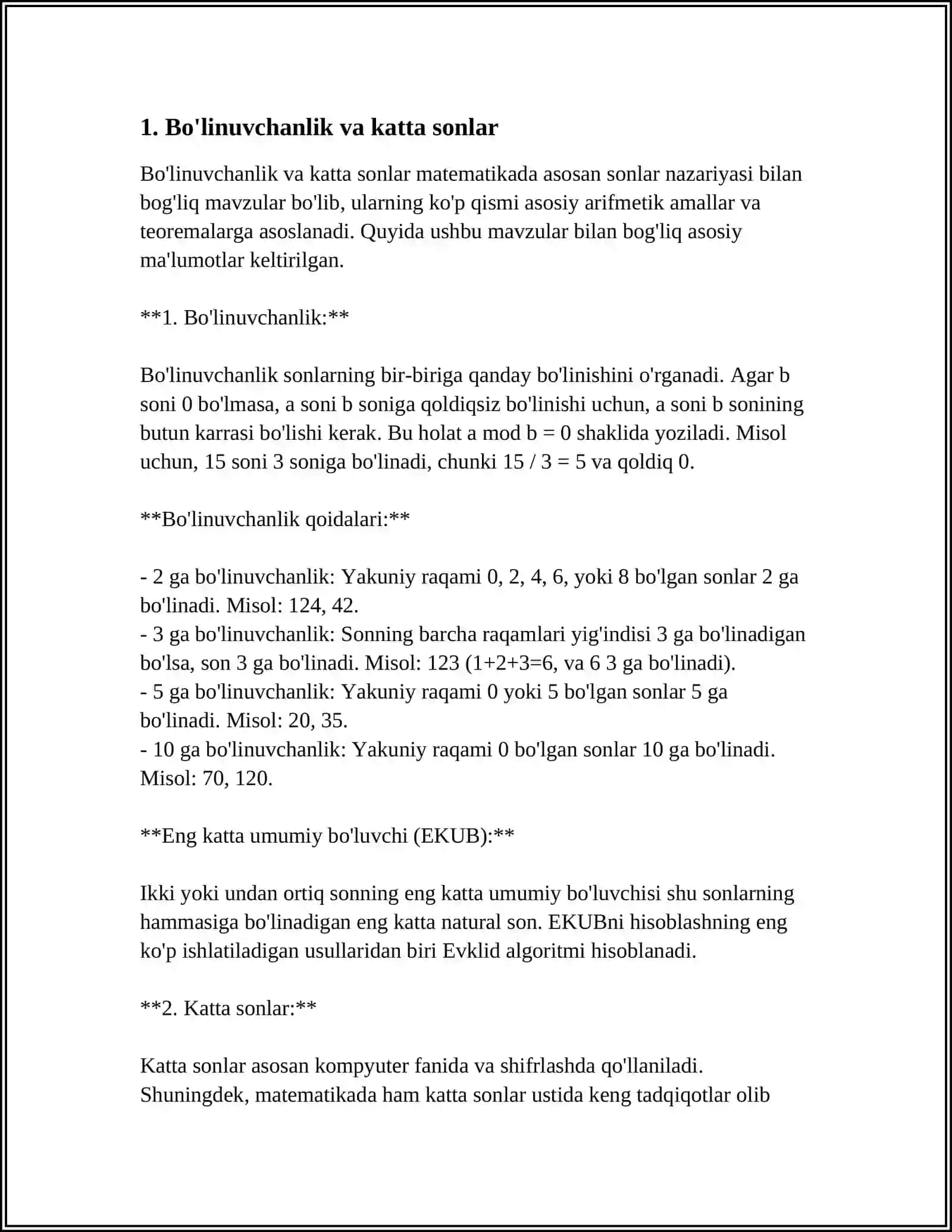 MATEMATIK ALGORITMLAR: DIVISIBILITY & LARGE NUMBERS,PRIME NUMBERS & PRIMALITY TESTS PRIME FAKTORIZATION & DIVISORS, MODULAR ARITHMETIC,CATALAN NUMBERS, NCR COMPUTATIONS, SET THEORY,SIEVE ALGORITHMS EULER TOTIENT FUNCTION, CHINESE REMAINDER THEOREM 3