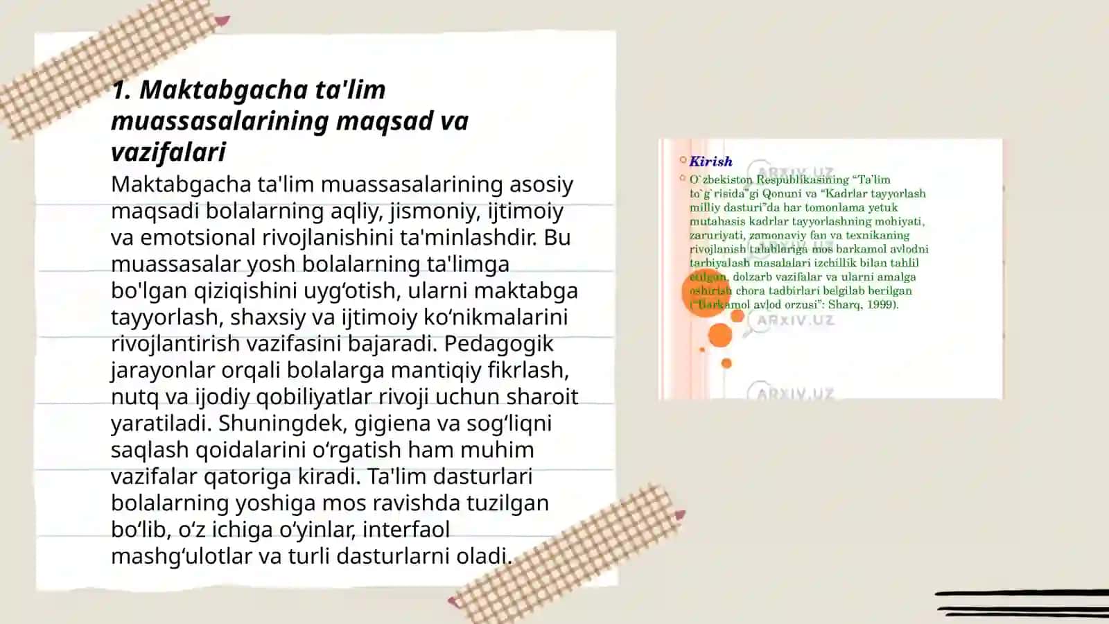 Oʻzbekiston Respublikasining "Maktabgacha talim va tarbiya toʻgʻrisida Qonun" 3